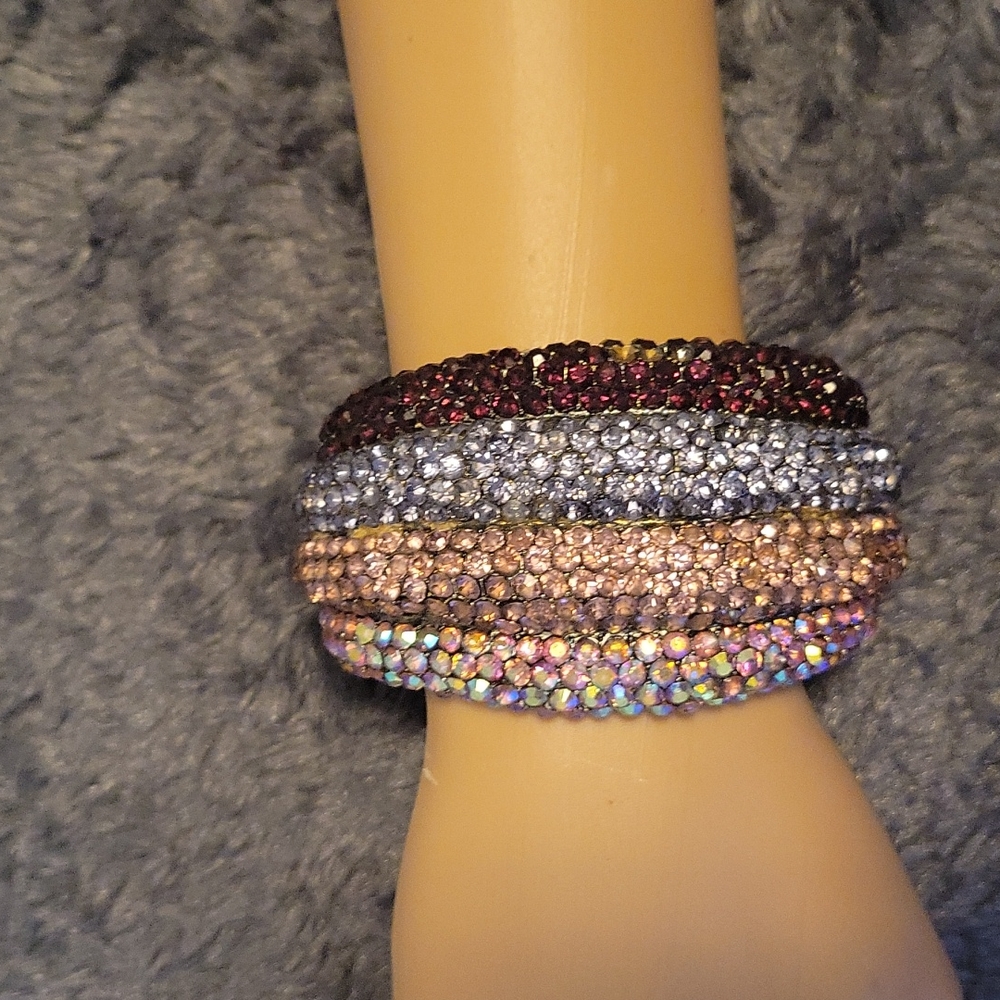 RHINESTONE BRACELET size 2 3/4"× 2" MULTI COLOR purple